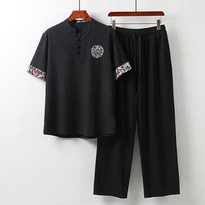 Männer Kleidung Große Größe Trainingsanzug Mann Sommer Anzug Leinen T-shirt Mode Männlichen Set Chinesischen Stil Plus Zwei Stück