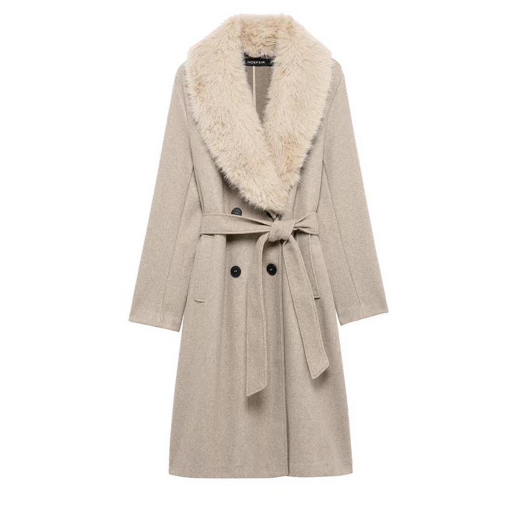 2025 Spring Women's Faux Fur Lapel Long-Sleeve Coat
