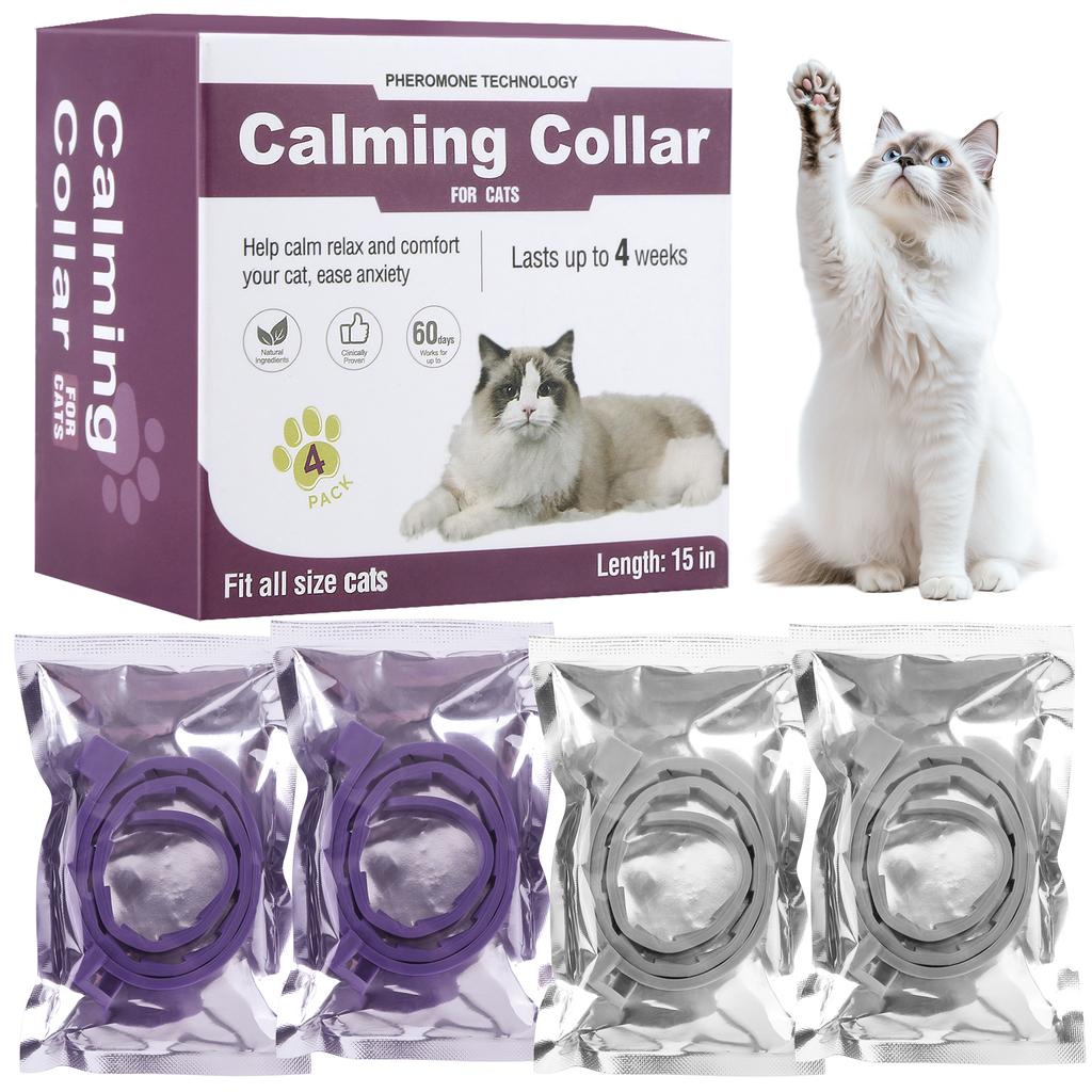 4Pcs Cat Calming Collar Cat Pheromone Collar Adjustable Calming Pheromone Collar Anti-Anxiety Comfort Cat Calm Collar for Cats