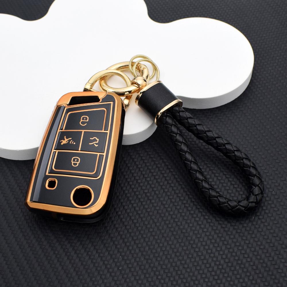 Soft TPU Key Case For VW SEAT Skoda 3/4 Button Key Case Protective Cover for Golf 7 MK7 Tiguan MK2 Leon FR 2 Octavia Key Chain