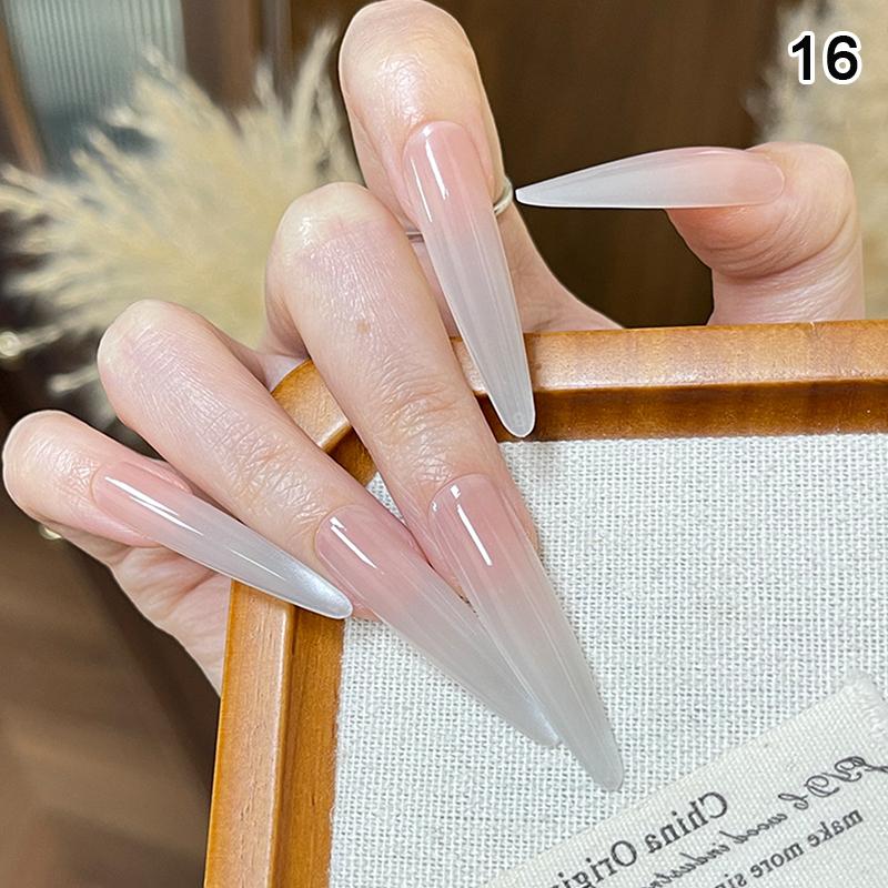 24Pcs Simple Fake Nail With Jelly Glue Butterfly Design Pink White Gradient French Press On False Nails Full Cover Nail Tips