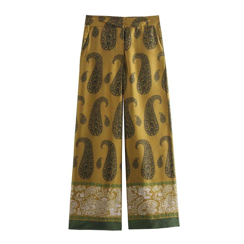 Kaslead New Arrival Women's Clothing Fashion Style Silk Satin Texture Print Top and Trousers 8956192 8799193