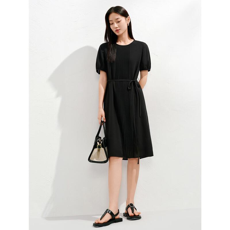 Annakou Women's Elegant Pleated Chiffon Commuter Dress