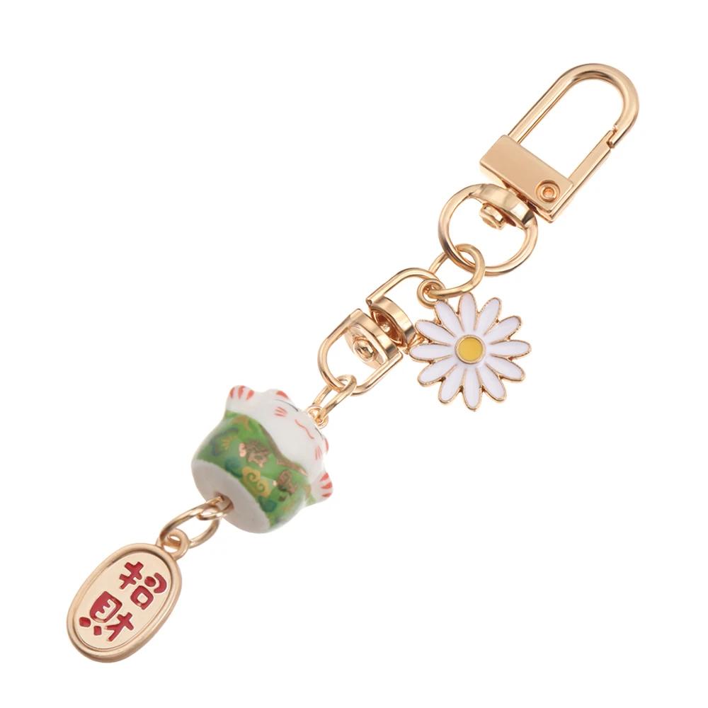 Japanese Cute Lucky Cat Keychains Cartoon Lucky Cat Key Chains Car Bag Charm Ornaments Pendant Keyring Couple Gift