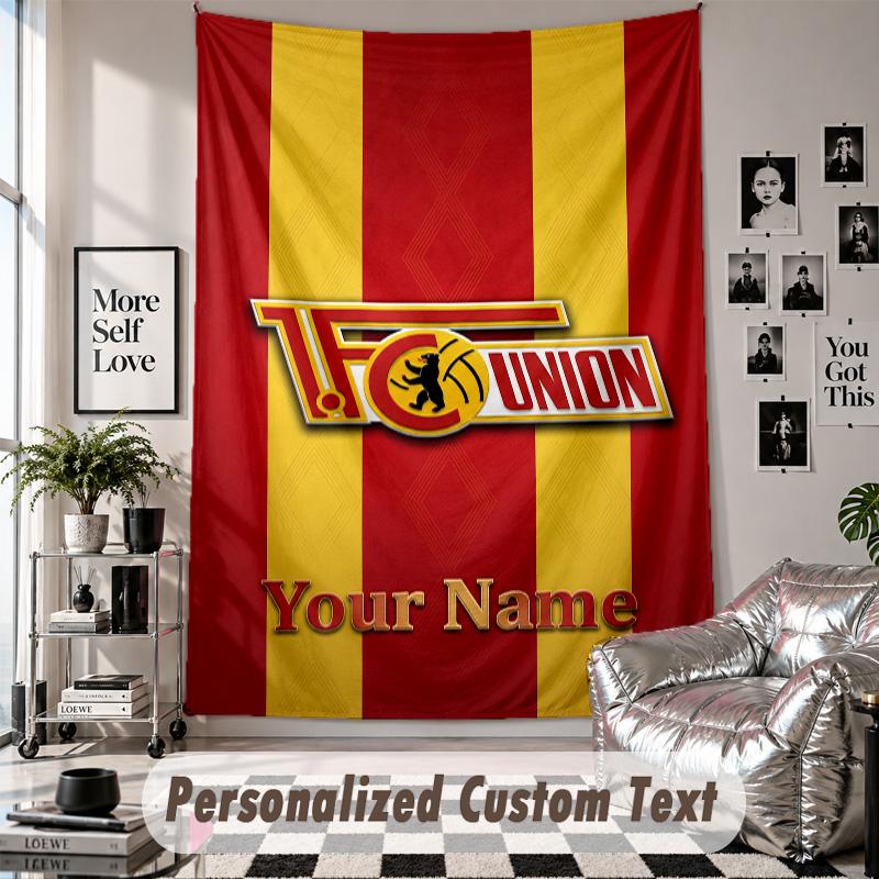 Wall Hanging Tapestry With Custom Name & Text, Union Berlin FC Decorative Tapestry For Bedroom