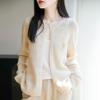 2025 Women's Shawl Style Sweater Cardigan: Round Neck, Hollow Out, Loose Fit, Versatile Long Sleeve, 100% Wool Outerwear