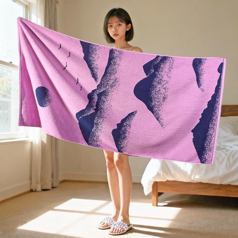 Large Grade A Yarn-Dyed Jacquard Cotton Bath Towel - Thick, Absorbent, Adult Style