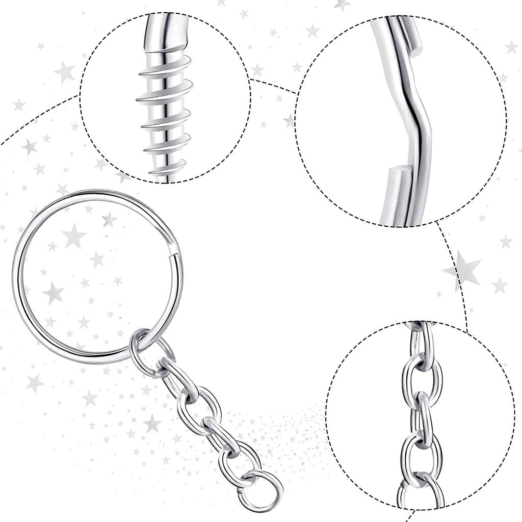 360 Stück Gold Silber 25 mm + 4 Knoten Kette Schlüsselanhänger Schlüsselanhänger Ring Set Schafsaugennagel + Offener Einzelring