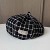 European and American Small Fragrant Style Black and White Plaid Octagonal Hat Women's Elegant Temperament Painter Hat New Soft Top Fashion Bud Hat