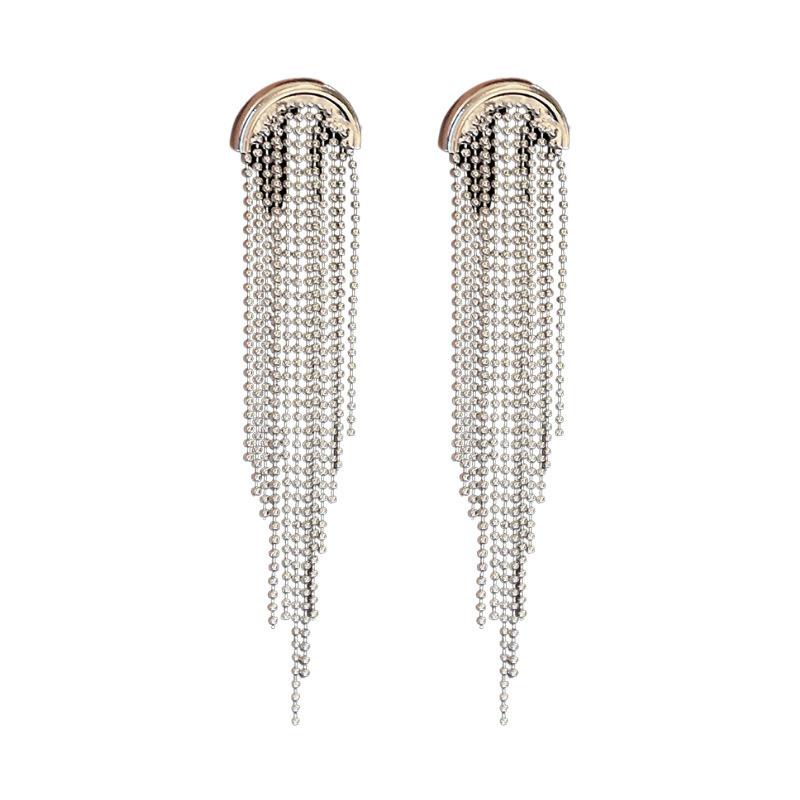 Silver Needle Cold Wind Long Fringed Earrings Female, Round Face Skinny Earrings Earrings