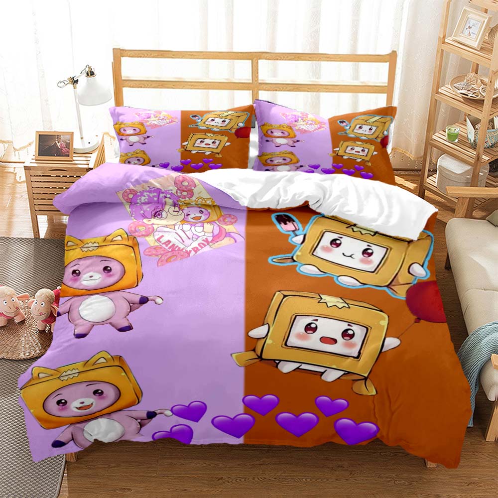 Lankybox Foxy Boxy Cute Cartoon 3D Printed Bedding Queen Bedding Set Customized King Size Bedding Set Soft and Comfortable