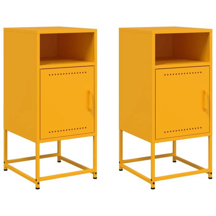 VidaXL Tables de chevet 2 pcs jaune moutarde 36x39x78 cm acier, armoire, armoire latérale, meuble de chambre à coucher, 846573