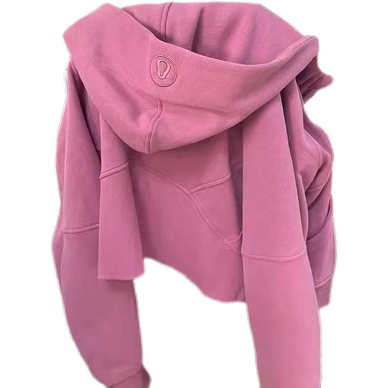 

Винтажная толстовка с капюшоном и вышивкой для женщин, маленькая, осенняя, короткая, универсальная, элегантная, на молнии L розовый