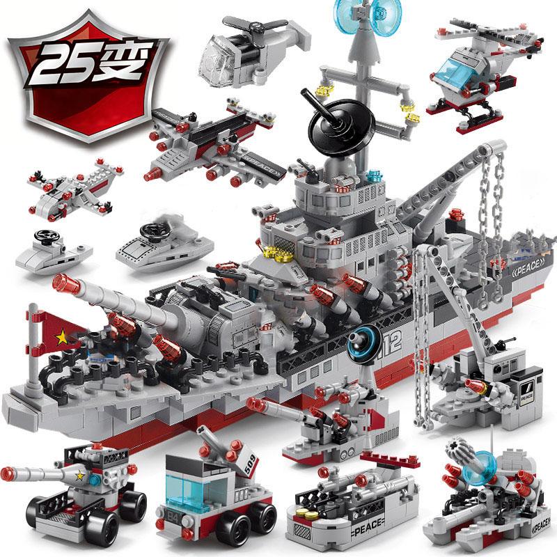 25IN1 Military Building Blocks Set Aircraft Carrier Warship Airplane Model DIY Construction Toy Christmas Gift