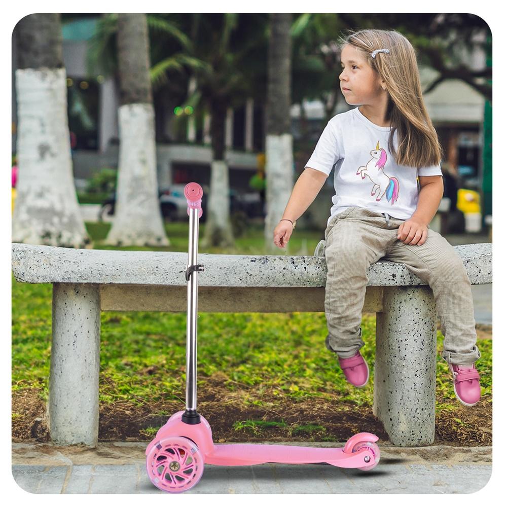 Pink Adjustable Three-Wheel LED Light-Up Kids Scooter
