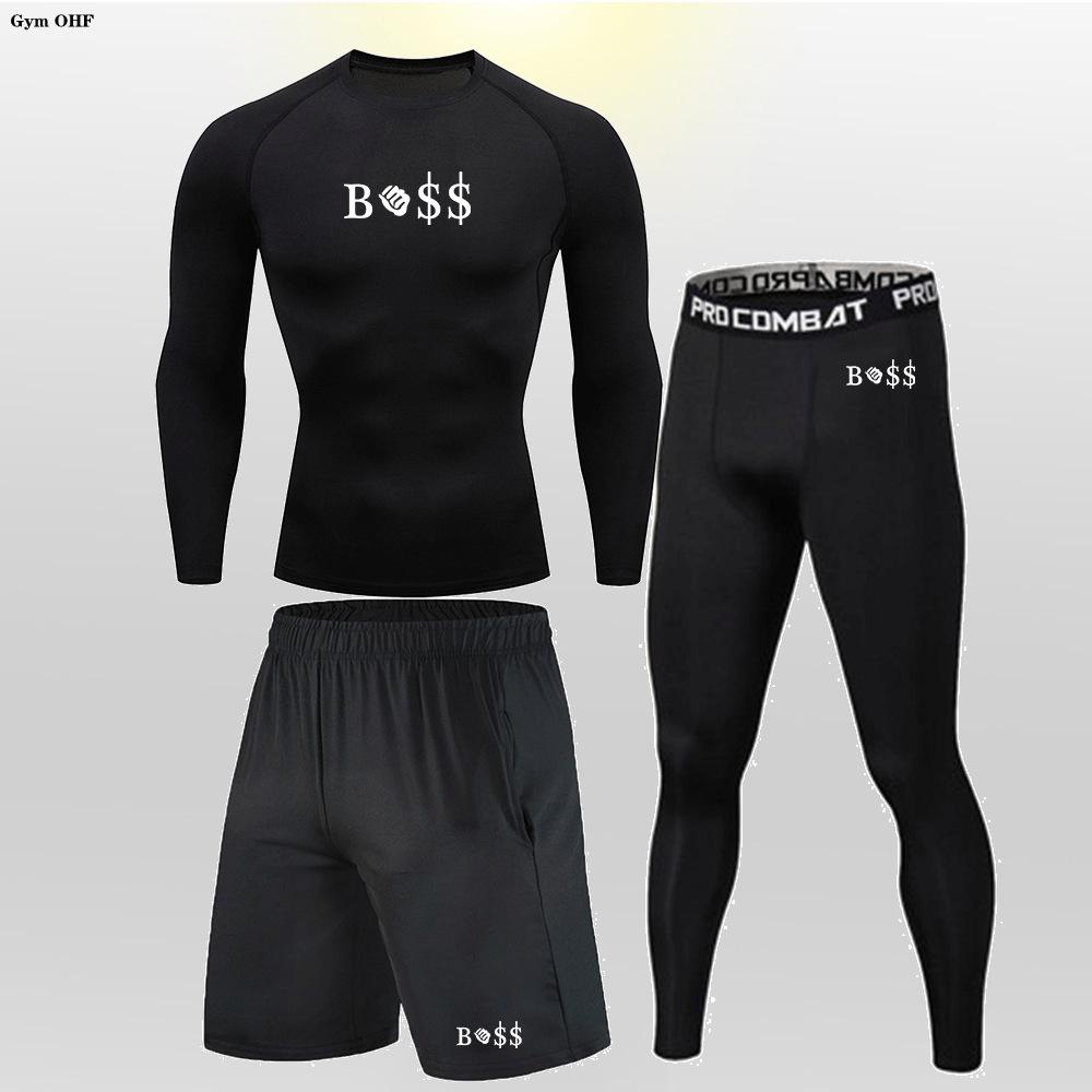 

Мужской быстросохнущий компрессионный беговой комплект: Высокоэластичная, влагоотводящая спортивная одежда для футбола, баскетбола и фитнес-тренировок. Medium