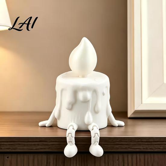 Funny Melting Candle Toy 3D Printing Ornament Wax Liquid Texture Dripping Sculpture with Movable Joint Figure Joints Adjustable Sitting Posture LED
