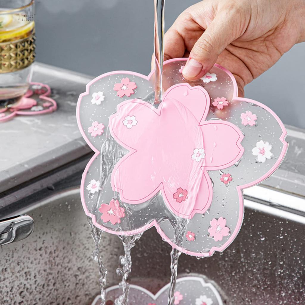 EZ APPLE Silicone Coaster, Cute Cherry Blossom Design, Stable, Quick-Drying, Non-Slip, Simple and Stylish, Pink Floral Mug Coaster for Drinks,
