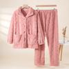 Pajamas Women's Autumn and Winter Flannel Thickened Long-haired Jacquard Fleece Casual Cardigan Homewear Set Clearance