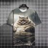 Summer Men's T-Shirt Funny Cat Print Oversized Short Sleeve Man T-Shirt Round Neck Casual Men Women Tee Neutral Clothing 2024