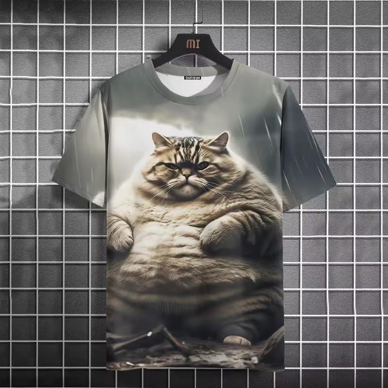 Letní pánské tričko Funny Cat Print Oversized pánské tričko s krátkým rukávem kulatý výstřih Ležérní Muži Ženy Tričko Neutrální Oblečení 2024