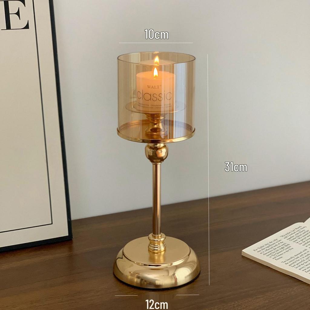 European-Style Retro Candle Holder with Glass Cover - High-Grade New Year Decoration Ornament