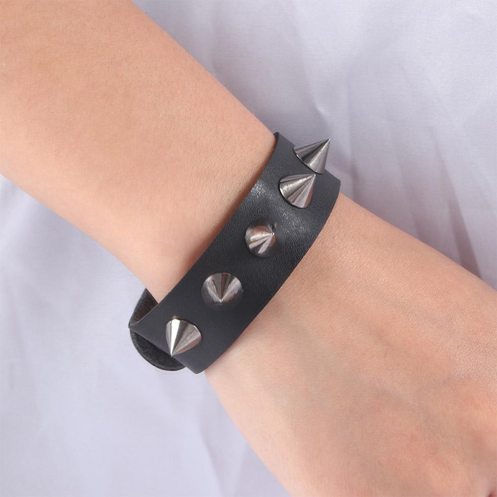 Adjustable Cool Female Punk Male Zinc Zinc Alloy PU Leather Bangles Rivet Bracelets One-row Wristband Jewelry