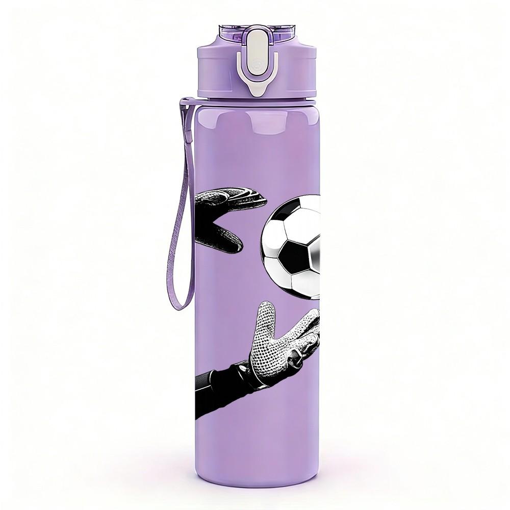 1PC Soccer Kick Football Player Silhouette Print 750ml Color Plastic Sports Water Bottle Leakproof Flip Straw Lid Suitable for Sports Office Home Use