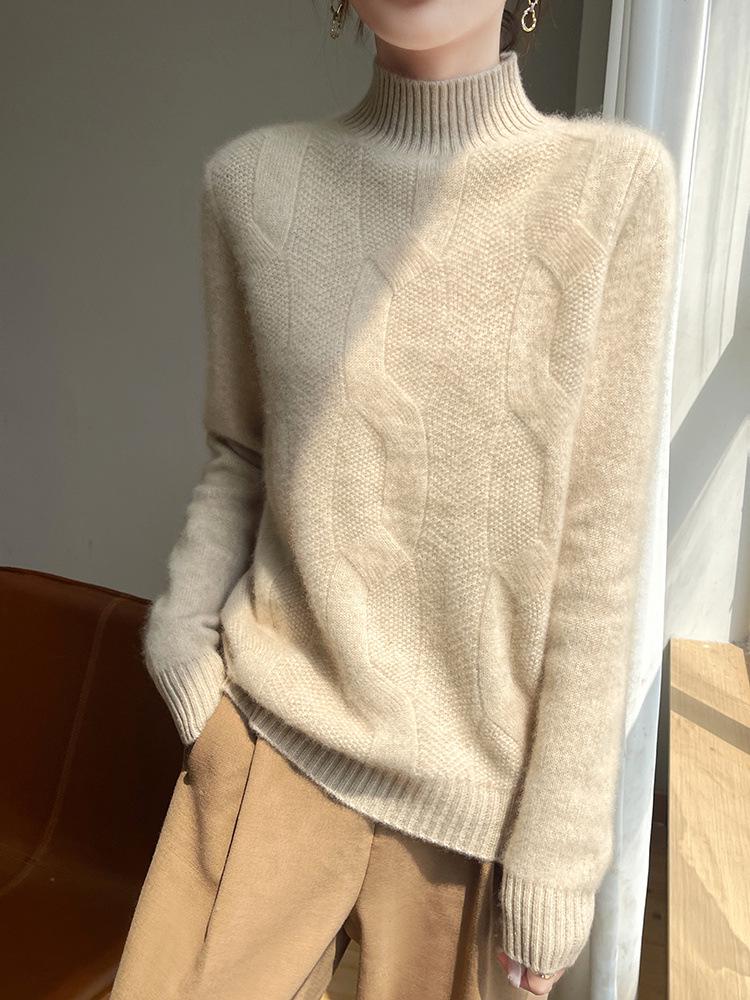 Three-Dimensional Cable Knit Pure Wool Sweater – Autumn/Winter Essential for Warmth & Style