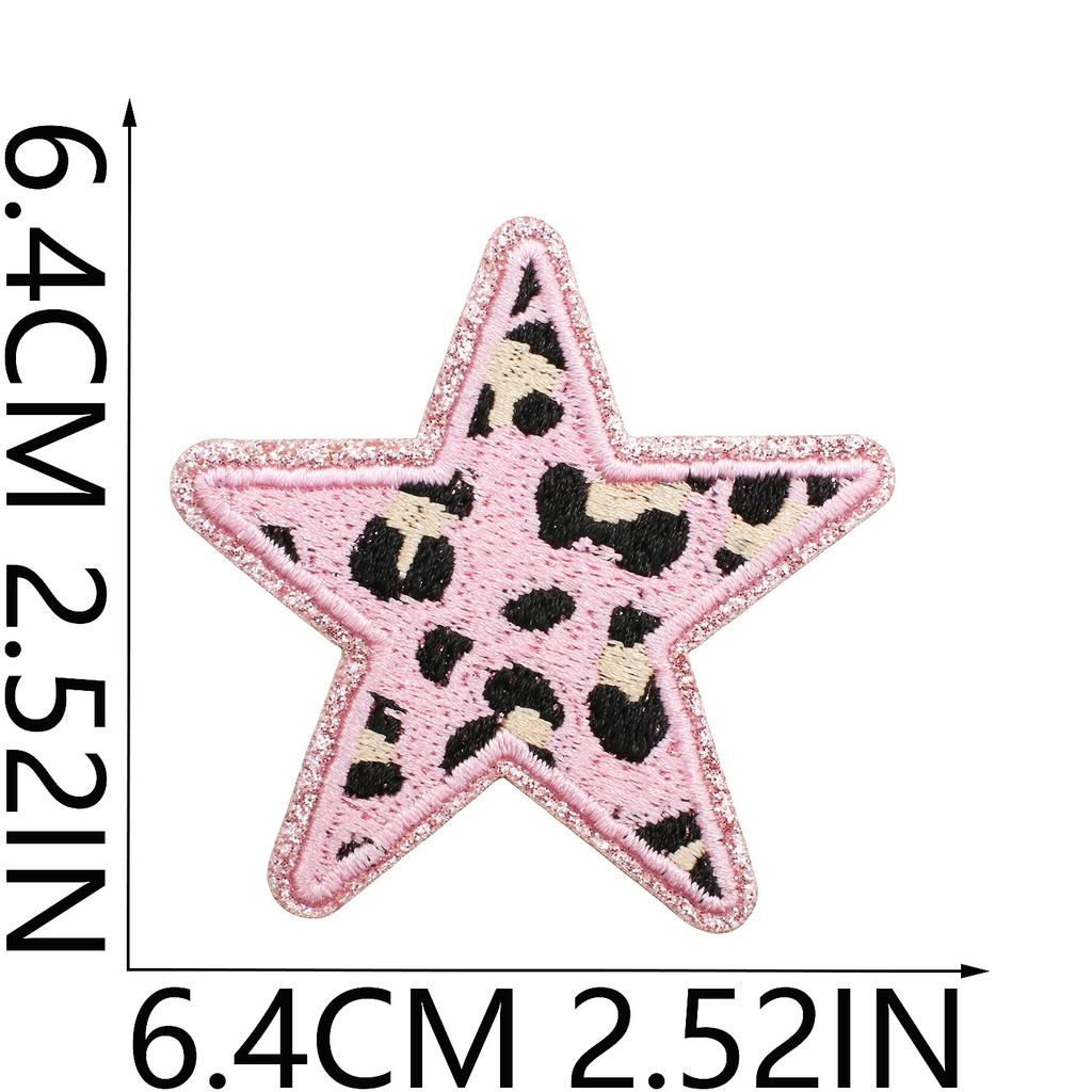 Leopard Print Embroidery Cloth Sticker Grit Leather Five-Pointed Star Patch Sticker Bag With Color Pattern Computer Embroidery Label