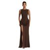 European and American women's clothing summer new solid color casual back drop neck sleeveless slim slit backless dress