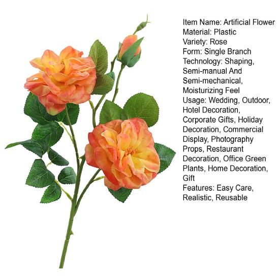Artificial Rose with Green Leaves 3 Head Realistic Long Stem Fake Flower Home Wedding Party Faux Flower Decoration Valentine's Day Gift