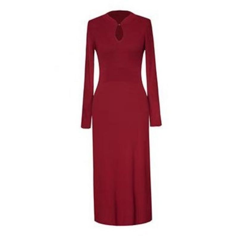 Red knitted improved cheongsam dress autumn and winter new slim and thin banquet new dress