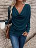 Women's Elegant V-neck Long-sleeve Solid Color T-shirt for Autumn/Winter