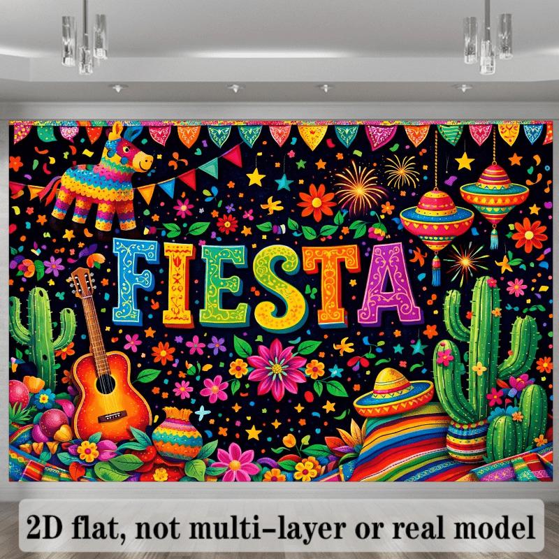 The 2D Background Image of the Carnival Themed Party Features Colorful "Fiesta" Text In the Center
