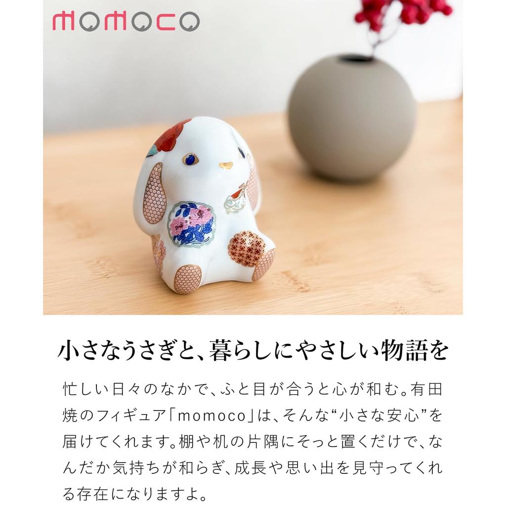 Momoco Rabbit Old Imari Rabbit Flower Calendar White Figurine Interior Decor Handcrafted by Artisans Arita Ware Gift Stylish Decorative Porcelain