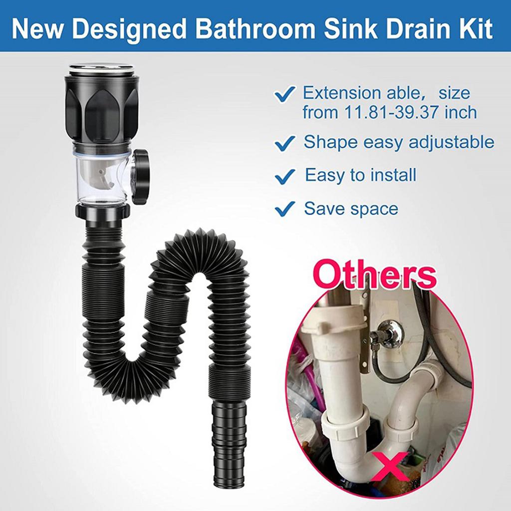 Washbasin Sink Drain Plumbing Flexible Drainages Tube Universal Flexible Sink Sewer Pipe Sink Strainer Drainages Hose