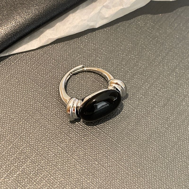 Large Haematite Women s Special-Interest Design Opening Ring Silver No. 7