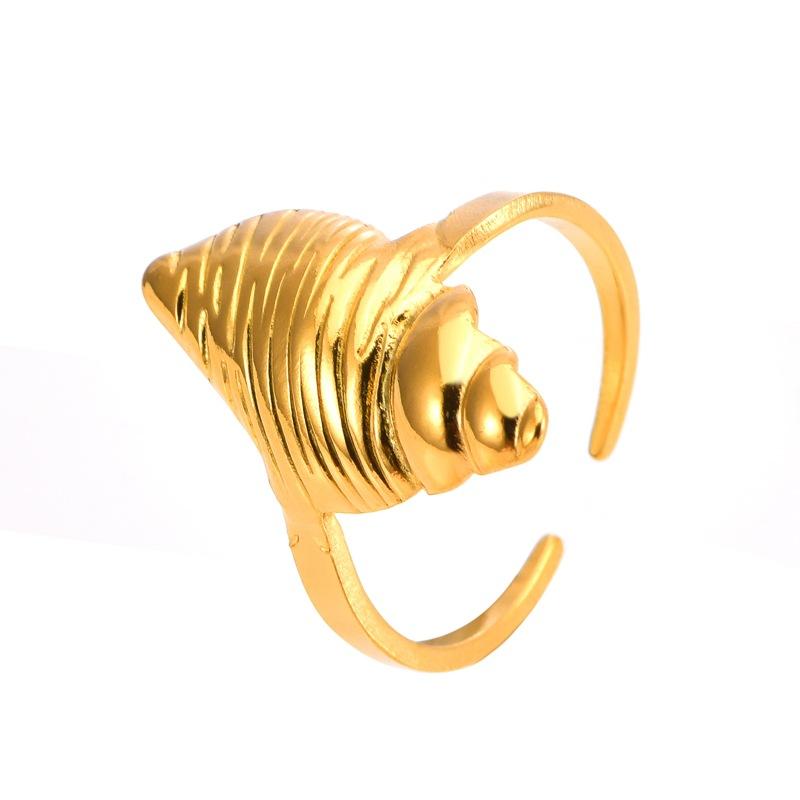 Premium Stainless Steel Seashell Ring, Beach Vacation Style, Threaded Titanium Ring, Fade-Resistant Jewelry