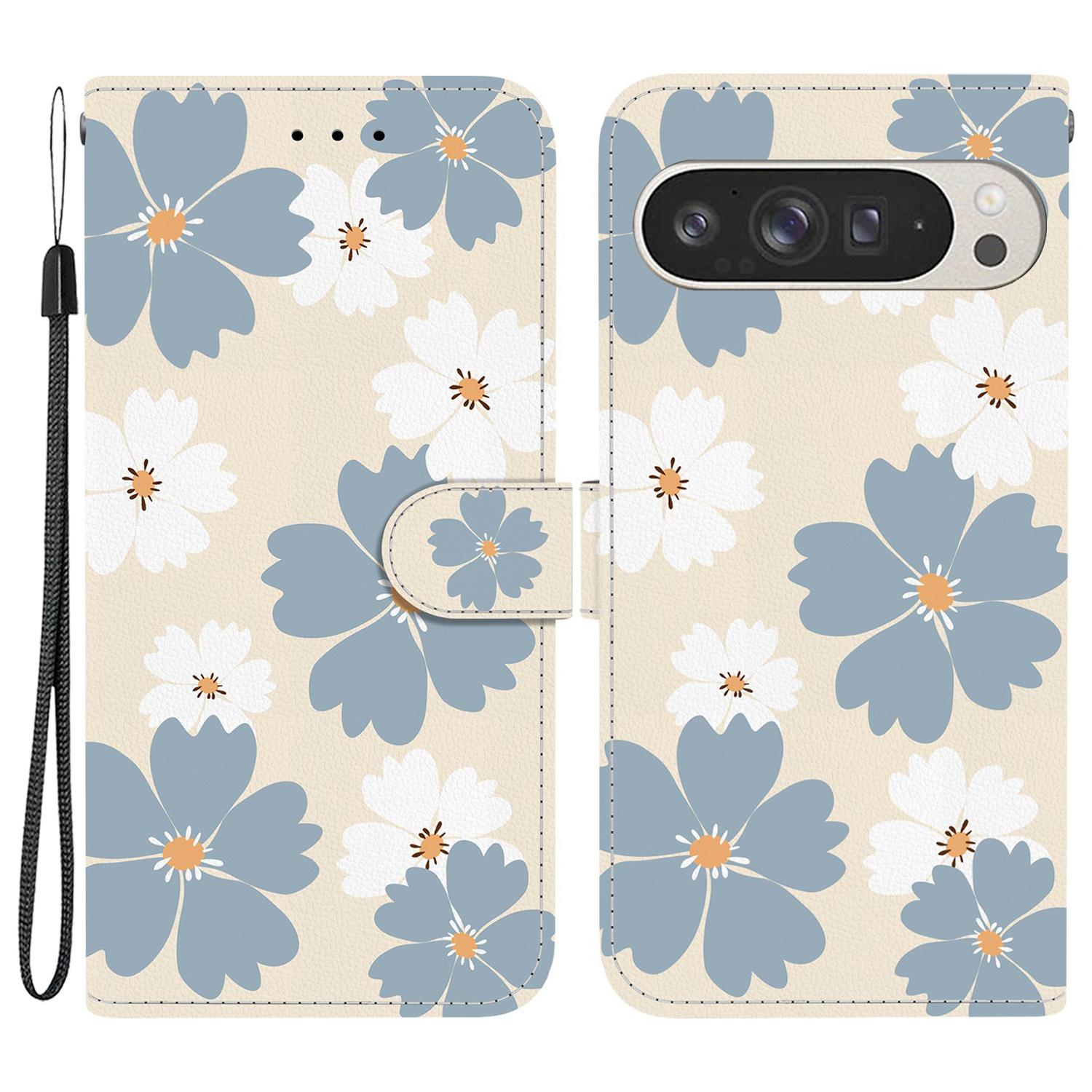 Для Google Pixel 9 Pro XL Чехол-бумажник с рисунком из кожи, подставка, чехол для телефона с ремешком F