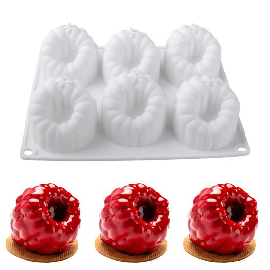 Silicone Dessert Mold 6-Cavity Raspberry Pattern Chocolate Mousse Cake Mold Flexible Baking Mold for Candy Jelly Ice Cube Mold