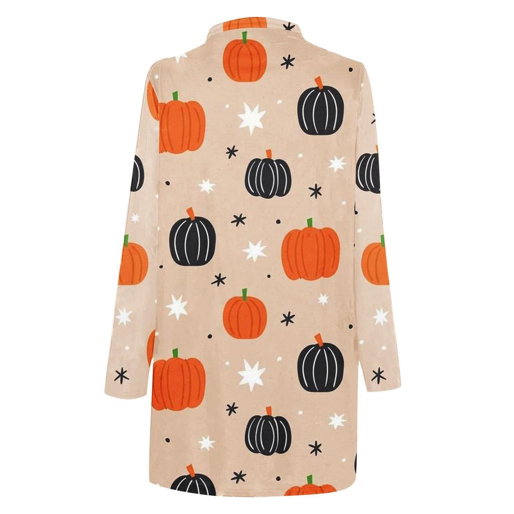 Damska modna, swobodna, halloweenowa, drukowana, długa, średniej długości kurtka kardiganowa z długim rękawem