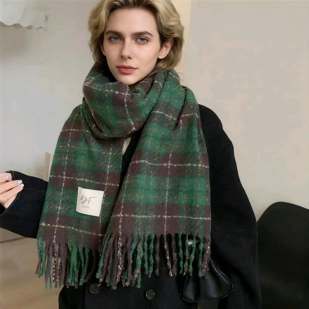 Christmas Plaid Women Winter Scarf Warm Thick Cashmere Shawl Outdoor Fashion Luxury Tassels Pashmina Lady Wrap Windproof Scarves