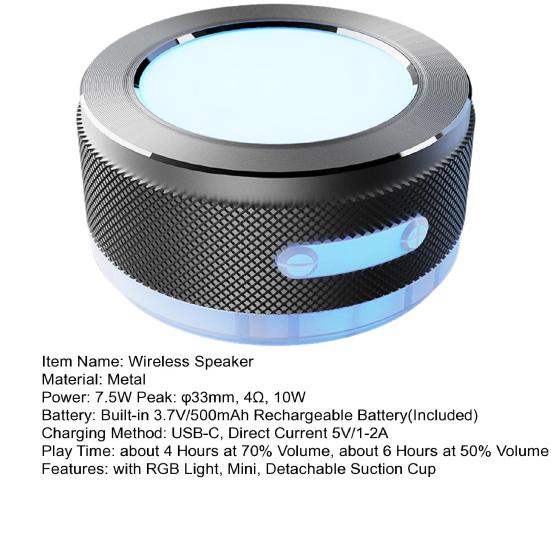 Bone Conduction Bluetooth-compatible Speaker with RGB Light USB Rechargeable Stereo Sound Mini Surface Adsorption Wireless Speaker