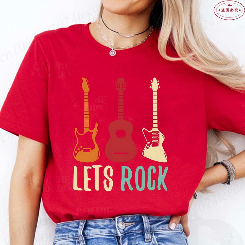 Aesthetic T-shirt Women Clothing Fashion Guitar Graphic Y2k Tops Harajuku Comfortable O Neck Short Sleeve Female Tees Shirt
