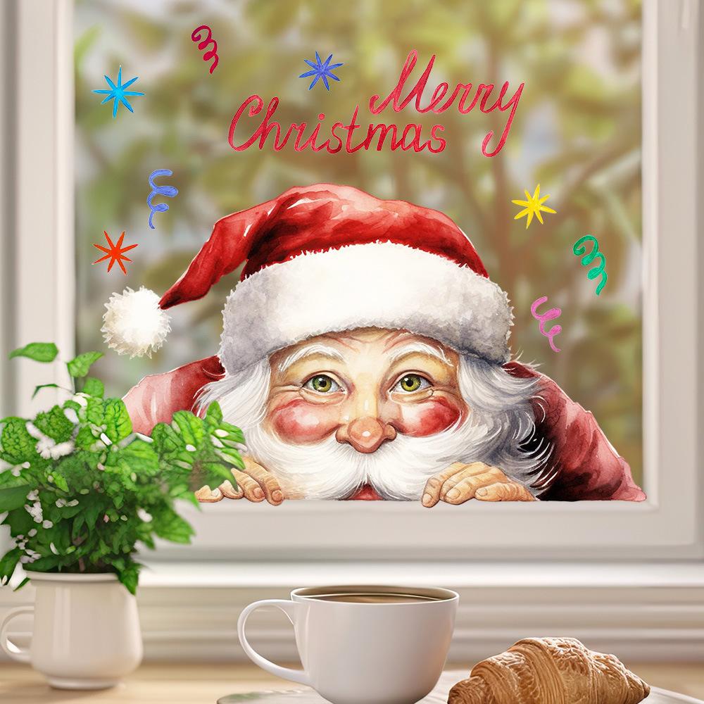 Santa Claus, English Letters, Glass Stickers, Mall Window and Door Decorations, Static Stickers, Party Decoration Stickers, Christmas Decorations
