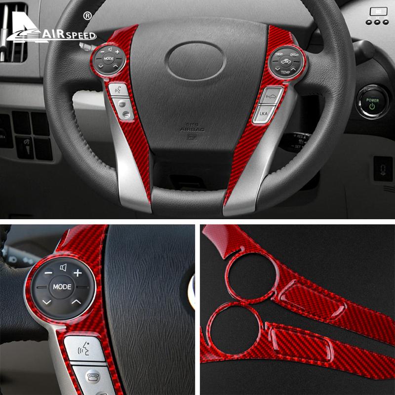 Real Soft Carbon Fiber for Toyota Prius 2010 2011 LHD RHD Car Steering Wheel Button Frame Sticker Accessories Interior Trim