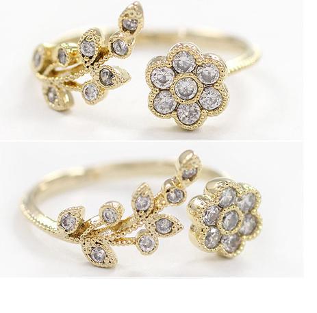 

Fashion Temperament Inlaid Rhinestones Twisted Leaves Flowers Opening Ring Sweet Romantic Wedding Ring Valentine s Day Gift золотий