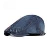 Unisex Washed Denim Flat Cap with Embroidered Stitching Seam Retro British Ivy Cabbie Hat Duckbill Beret Spring Summer Autumn Casual Peaked Hat