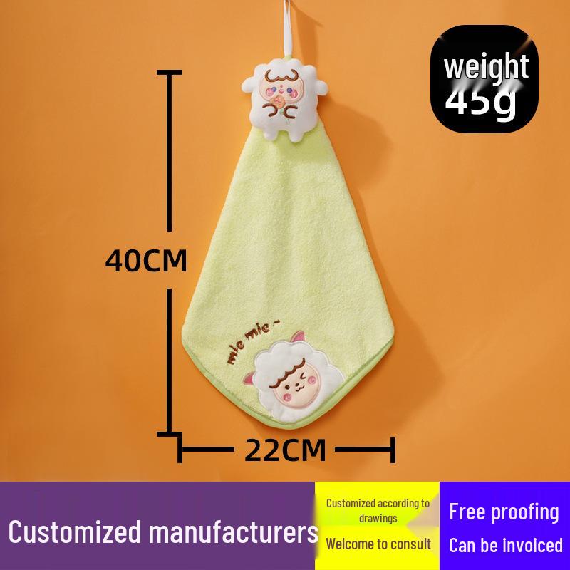 3D Cartoon Cute Hanging Hand Towel - Absorbent Coral Fleece Embroidered Cloth for Kitchen & Kids